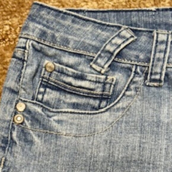 L.e.i. Ashley Trouble Mini Denim Skirt Juniors 13 Cotton Spandex Blend - Picture 6 of 8